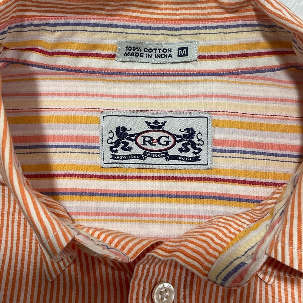 Vintage Robert Graham R&G Mens Orange Seersucker Long Sleeve Shirt Size Medium - Picture 2 of 8